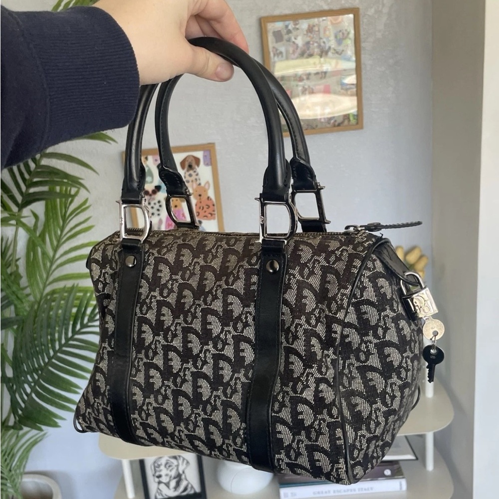 Christian Dior Trotter Oblique Boston Bag Handbag with Dust Bag and Auth Card